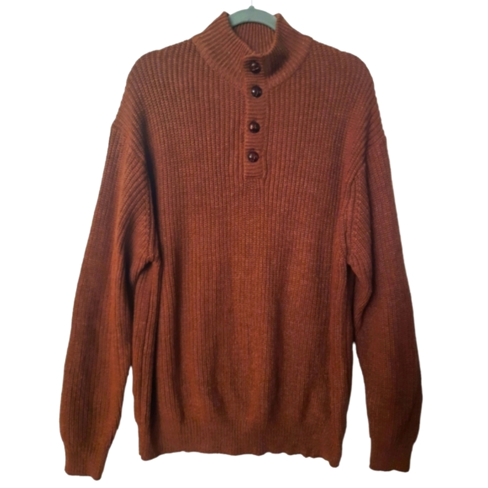 Original Weatherproof Vintage Mens Ribbed Pullover Button Sweater size XL Brown